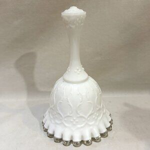 Fenton Art Glass Bell Silver Crest White Spanish Lace